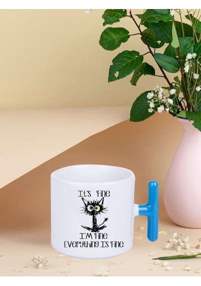 Deepcraft İyiyim Her Şey Yolunda Kedi T Kulplu Kupa Yılbaşı,sevgililer Günü, Hediyelik Kupa 185ml Beyaz
