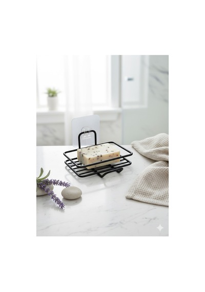 Buççin Online Mağaza Yapışkanlı Sabunluk Banyo Mutfak Lavabo Metal Katı Sabunluk Siyah Metal Siyah Çok Renkli