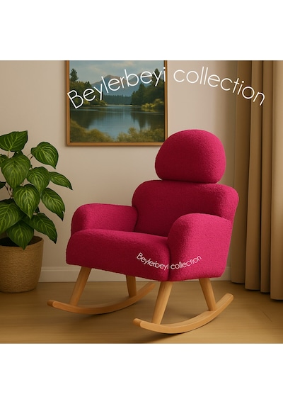 Sallanan Sandalye,ayarlanabilir Başlıklı Sallanankoltuk, Fuşya Peluş Kumaş,tekli Koltuk,berjer Pembebjg