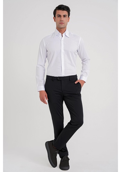 Efor G 565 Slim Fit Dik Yaka Pamuk Saten Uzun Kol Klasik Beyaz Gömlek Beyaz