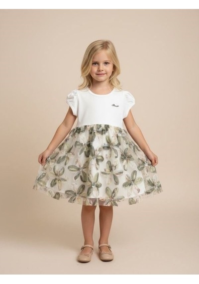 Zekids Kız Çocuk Çiçek Desenli Elbise-17233 BEYAZ Zekids Kız Çocuk Çiçek Desenli Elbise-17233 BEYAZ