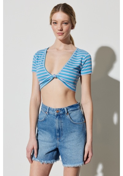 Wrangler Regular Fit Normal Kesim V Yaka Çizgili Crop Bluz W231671400