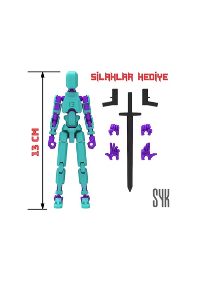Robot 13 Dummy Turkuaz Mor Tüm Eklemleri Hareketli Aksiyon Figürü Oyuncak