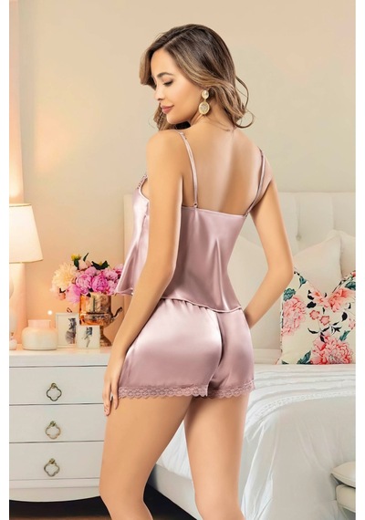 Miss Laris Lingerie Kadın Saten İp Askılı Göğüs Dekolteli Dantelli Gecelik Takım Gül Kurusu Miss Laris Lingerie Kadın Saten İp Askılı Göğüs Dekolteli Dantelli Gecelik Takım Gül Kurusu