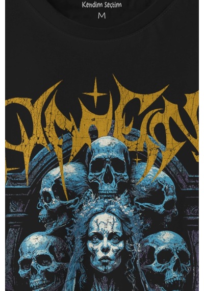 Unisex T-shirt Omen Gotik Skull Gothic Corpse Bride Siyah Baskılı Tişört 001