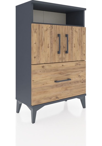 Arges Komodin 2 Raflı Tek Çekmeceli 2 Kapaklı 60x30x96 Antras... Antrasit