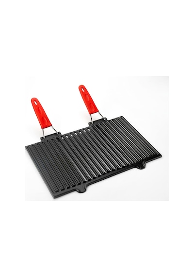 Lava Döküm Dikdörtgen Mangal Izgarası Ölçü 40x25cm. Silikon Paslanmaz Çift Tel Saplı Siyah