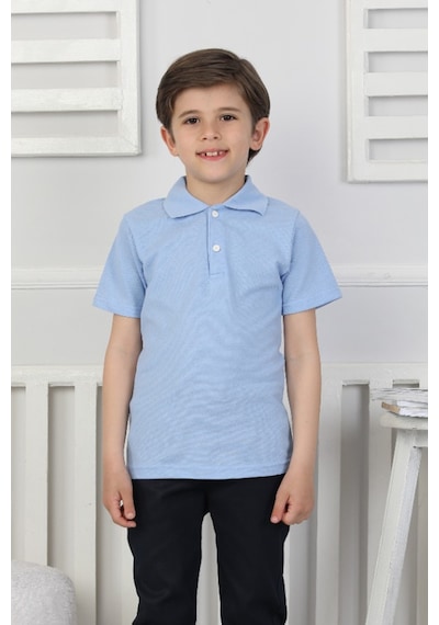 Modanino Erkek Çocuk %100 Pamuk Okul Tarz T-shirt 5-13 Yaş 12273 Açık Mavi