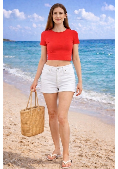 Alexandergardi Alexandergardı Kısa Kollu Crop T-shirt Kırmızı