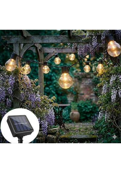 Güneş Enerjili Led Ampul Görünümlü Bahçe Işık Zinciri-dekoratif Dış Mekan Aydınlatma,suya Dayanıklı Adet - 1 Adet