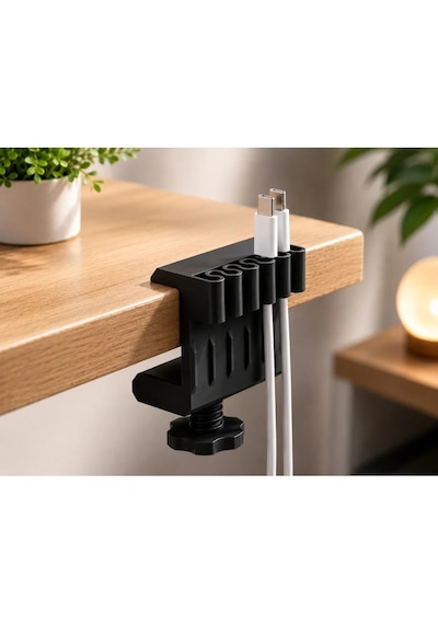 Veriqo 3d Masa Kenarı Kablo Düzenleyici Kablo Tutucu Kelepçeli Şarj Kablosu Organizeri Usb Type-c Lightning Masaüstü Kablo Sabitleyici Siyah