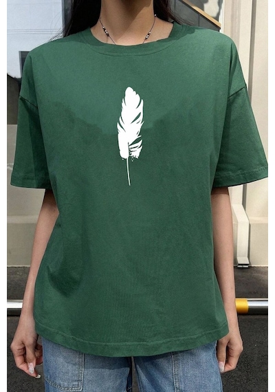 Unisex Tüy Baskılı T-shirt Yeşil