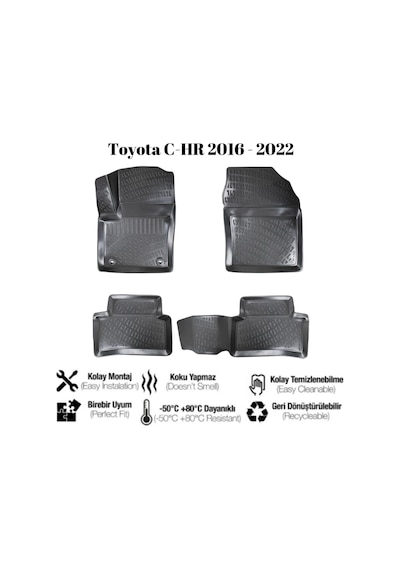 Toyota C-hr 2016 2017 2018 2019 2020 2021 2022 İle Uyumlu Araca Özel 3d Havuzlu Paspas Takımı A+ Kalite 1 Adet