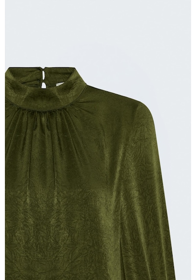 Sateen Uzun Kollu Bluz - Yeşil-137995