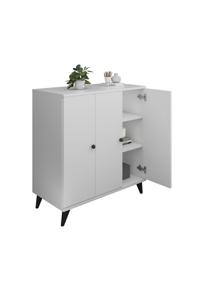 Simple Çok Amaçlı Dolap 4 Raflı 3 Kapaklı 90x44x96 Beyaz Beyaz