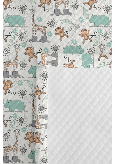 Evimde Bambaşka Safari Mint Çocuk Odası Tek Kişilik Pike Takımı - Sevimli Bej 160x220  CM Kapitone Yatak Örtüsü