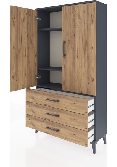Arges Dolap 3 Raflı 3 Çekmeceli 2 Kapaklı 88x30x163 Antrasit-çam Antrasit