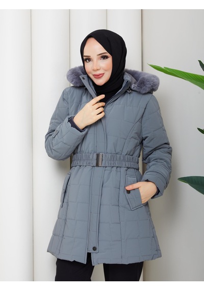 Eslemnur Nova Kumaş Şişme Mont 85cm Füme