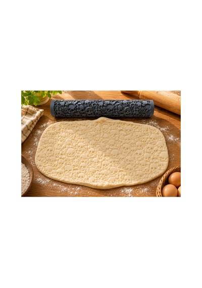 Kafatası Desenli Doku Merdanesi 2'li Set 10 X 2,8 Cm Kurabiye Hamuru Baskı Merdanesi Diğer