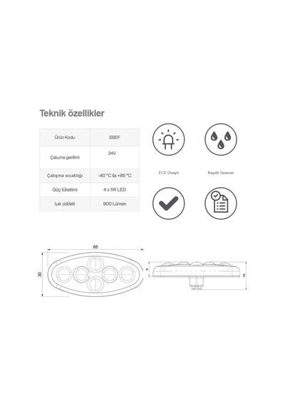 Sanel 24v Universal Elips 6 Led Dış Mekan Uyumlu Beyaz Sbe24w6