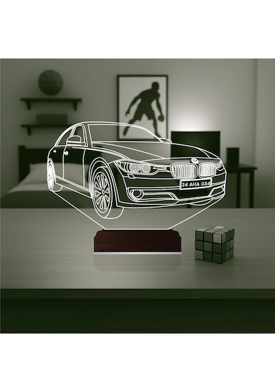 Luvivia Araba Bmw Tasarım Kişiye Özel 3d Lamba - Masa Gece Lambası Şeffaf