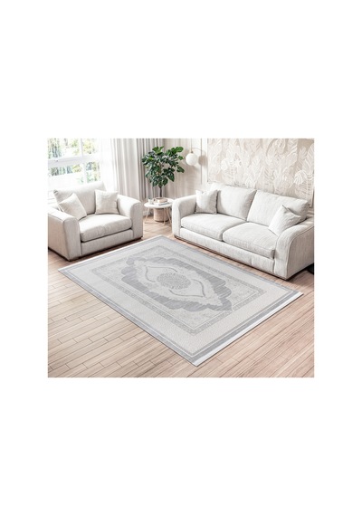 Badelya Home Krem Gri 7105 Modern Desen Doğal Taban Saçaklı Salon Koridor Mutfak Çocuk Oturma Odası Halı Yolluk 7105krem-gri
