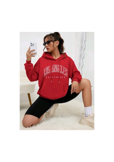 Magors Stıl-x Los Angeles Baskılı, %100 Pamuklu, Oversıze, Kapüşonlu Kadın Sweatshırt Kırmızı Magors Stıl-x Los Angeles Baskılı, %100 Pamuklu, Oversıze, Kapüşonlu Kadın Sweatshırt Kırmızı