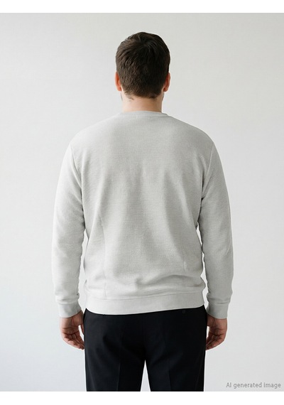 Lcw Eco Gri Bisiklet Yaka Uzun Kollu Dokulu Erkek Sweatshirt