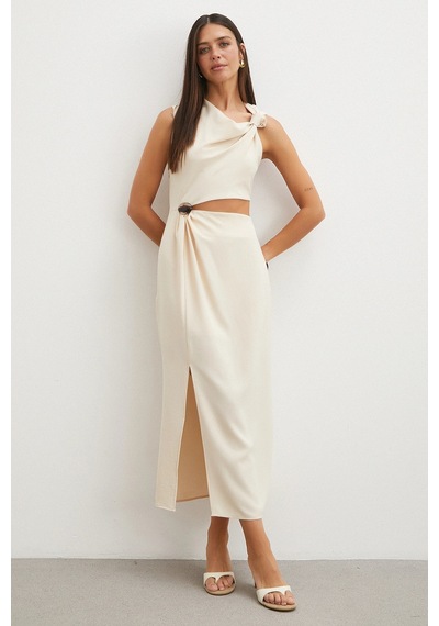 Uterpe Drapeli Cut-out Elbise Krem