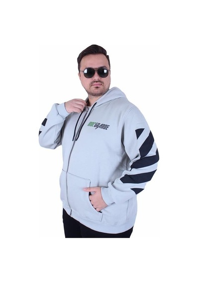 Starbattal Büyük Beden Kapüşonlu Fermuarlı 3ip Sweat Mg 25718 Grı Gri