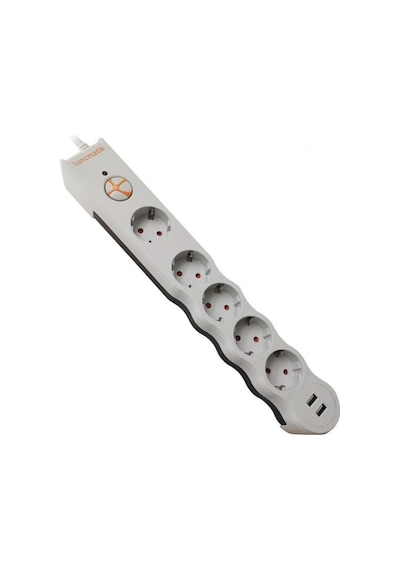 Tunçmatik Beşli Enerji Koruma Prizi + 2 USB-Beyaz