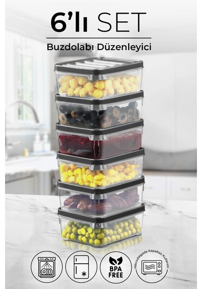 Kitchen Life 6 lı 250 ML Buzdolabı ve Mikrodalga Saklama Kabı - Buzdolabı Organizeri Saklama Kutusu