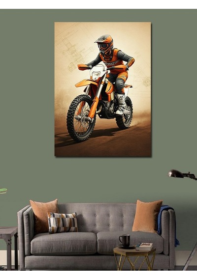 Kanvas Tablo Zıplayan Motokros Yarışçısı 70cmx100cm