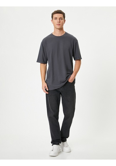 Koton Basic Oversize Tişört Bisiklet Yaka Kısa Kollu Antrasit 5wam10045hk Antrasit