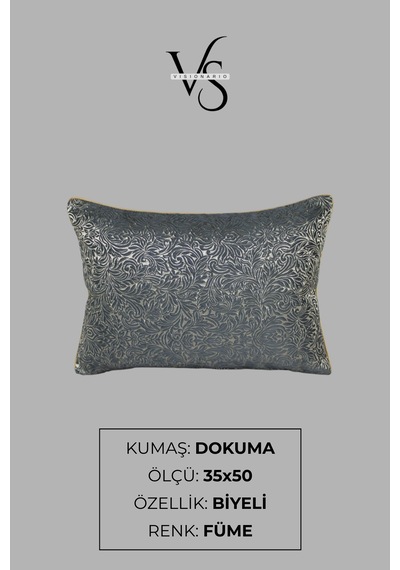Kırlent Kılıfı Desenli Jakarlı Dokuma Kumaş 2'li 45x45 Ve 35x50 Çift Taraflı Biyeli Füme
