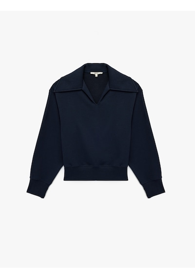 Koton Regular Fit Üç İplik Uzun Kollu Polo Yaka Kadın Sweatshirt - Lacivert 6WAK10116EK Koton Regular Fit Üç İplik Uzun Kollu Polo Yaka Kadın Sweatshirt - Lacivert 6WAK10116EK