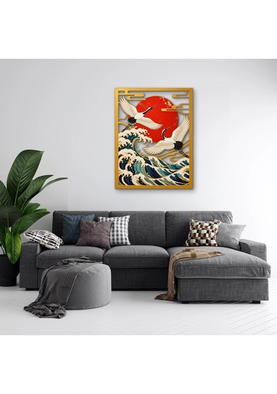 Japon Turnaları Ve Büyük Dalga Metal Tablo 97x125 Cm Çok Renkli