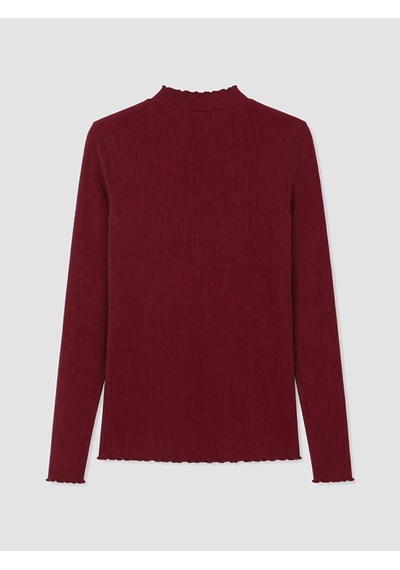 Lcw Modest Bordo Dik Yaka Kadın Fitilli Body