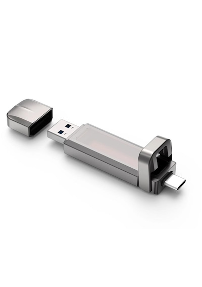 1tb Usb 3.2 + Type-c Çift Girişli Taşınabilir Flash Bellek Yüksek Hızlı, Dayanıklı Ve Şok Korumalı Gri