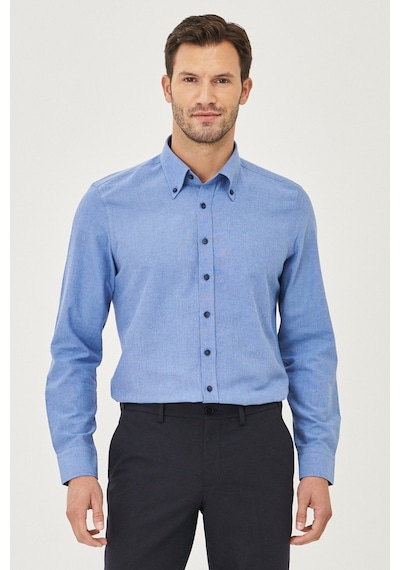 AC&Co / Altınyıldız Classics Slim Fit Dar Kesim Düğmeli Yaka Pamuklu Oxford Erkek Gömlek Koyu Mavi