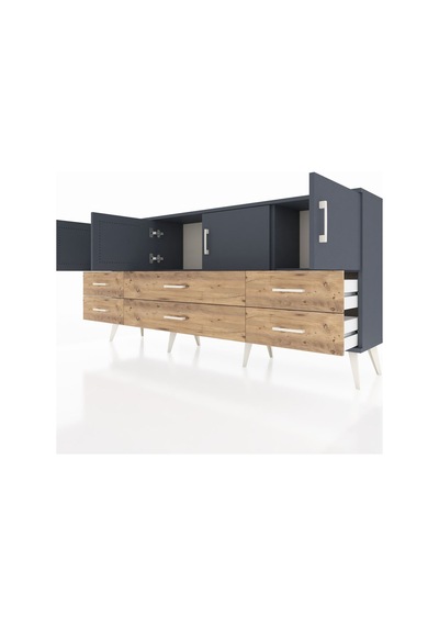 Arges Konsol 3 Raflı 6 Çekmeceli 4 Kapaklı 176x30x83 Antrasit-antrasit/çam Antrasit/çam Arges Konsol 3 Raflı 6 Çekmeceli 4 Kapaklı 176x30x83 Antrasit-antrasit/çam Antrasit/çam
