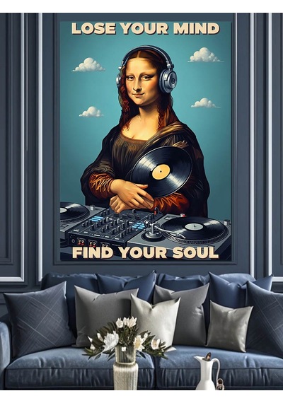 Ahşap Tablo Kulaklıklı Mona Lisa Dj