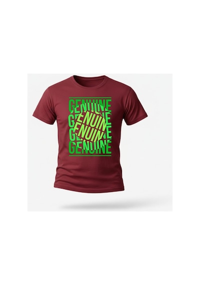 Urbantrendstore Unisex Beyaz Genuine Baskılı Oversize Fit Rahat Geniş Salaş T-shirt Günlük Tişört Bordo