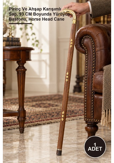 1 Adet At Büstü Baston Pirinç Ve Ahşap Karışımlı Sap, 93 Cm Boyunda Yürüyüş Bastonu, Horse Head Cane