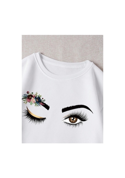 Tarzsokak Kod Adr-shen Ezwear Floral & Figure Graphic Thermal Lined Sweatshirt Beyaz