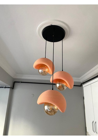 Beton Görünümlü Modern Şık İskandinav Tarz 3 Başlıklı Avize 25cm Ampul Dahil Değildir Nestvibe Pembe