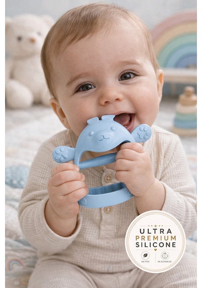 Tgm Baby Ultra Premium Silikon Tavşan Eldiveni Diş Kaşıyıcı Özel Taşıma Kablı Açık Mavi