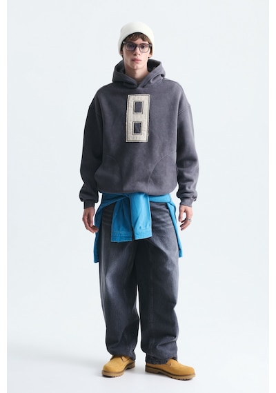 Vamos Numara Baskılı Oversize Sweatshirt Füme