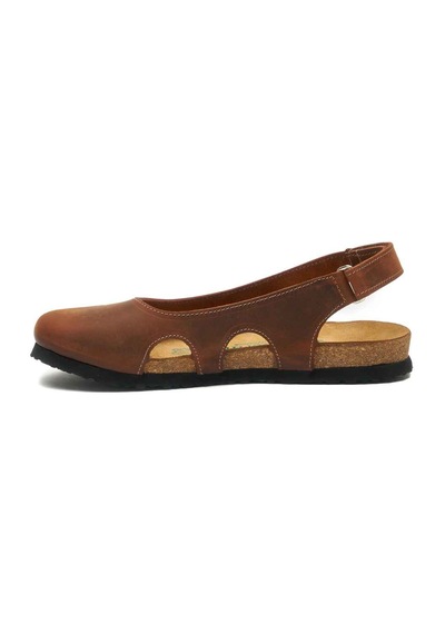 Comfortfusse Belinda - Kadın Ortopedik Hakiki Deri Sandalet Kahverengi Yağlı Deri