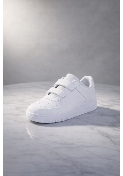 Çocuk Cilt Cırt Cırtlı Beyaz Sneaker Premium Kalite, Hafif & Dayanıklı, Rahat Taban